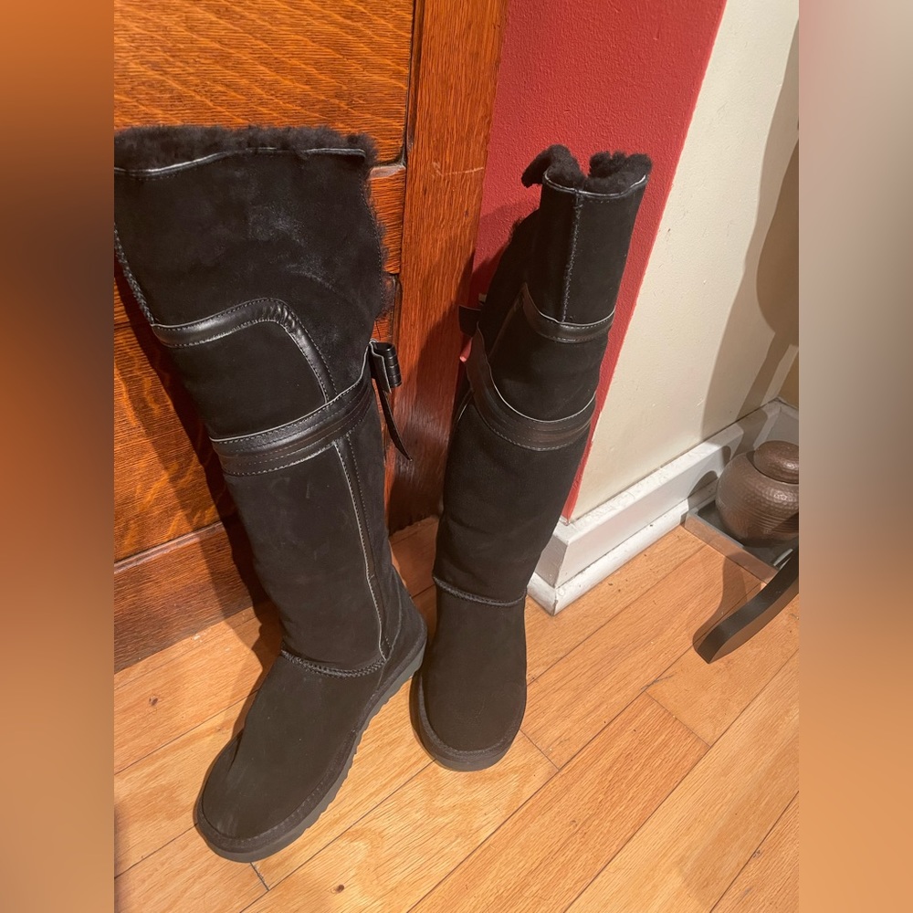 Ugg black suede knee high bow in back